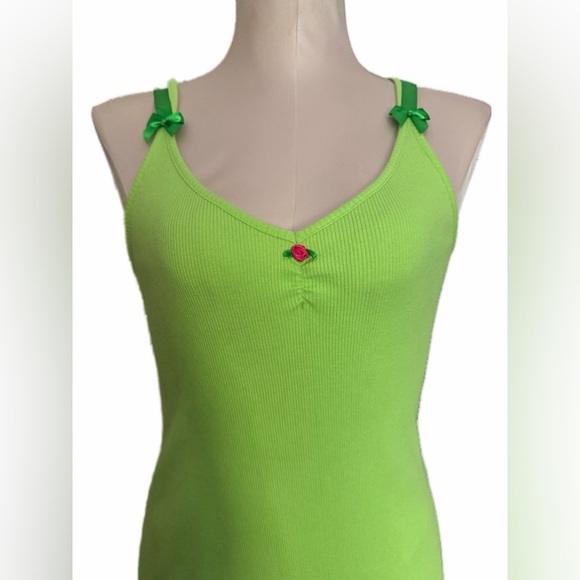 EUC Vintage VS Pout Lime Green Ribbed Fabric Nightgown dress Lollipop print trim - Picture 2 of 6